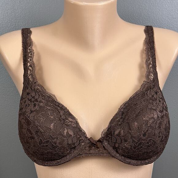Vintage Vassarette Push Up Bra Size 34B 75-320 Lace Soft Padded Underwire Brown - Picture 1 of 8